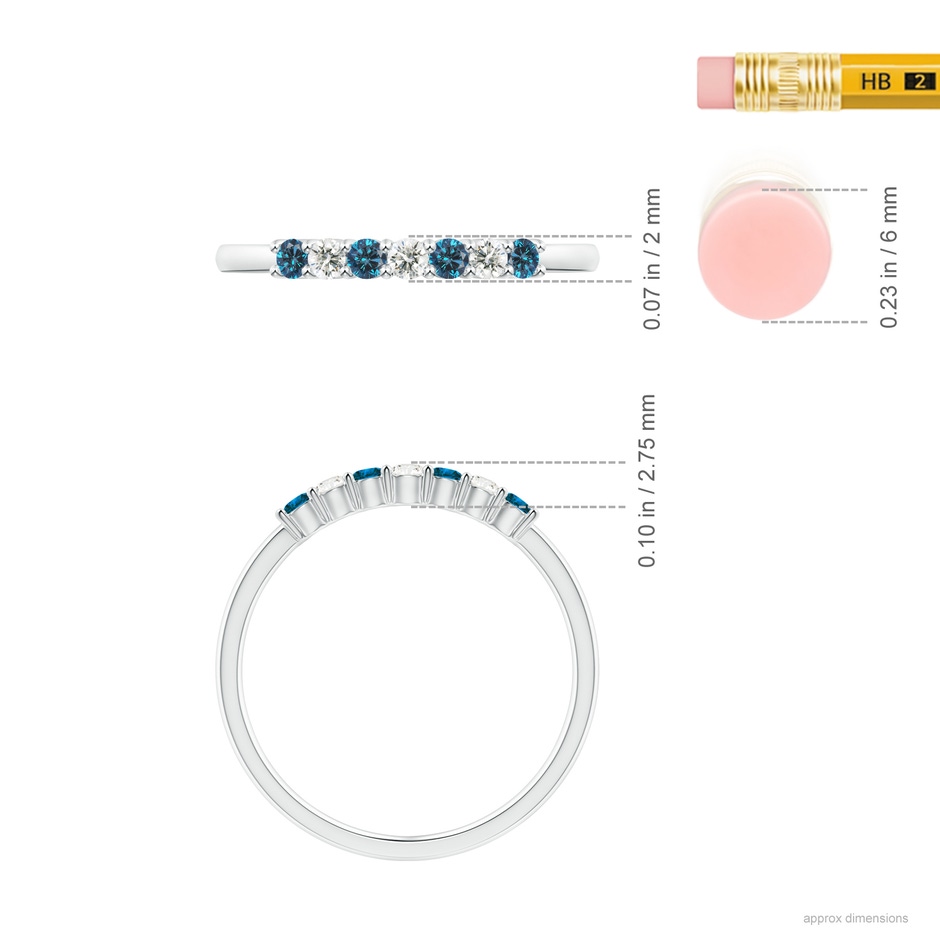 2mm AAA Seven Stone Blue and White Diamond Wedding Band in P950 Platinum ruler