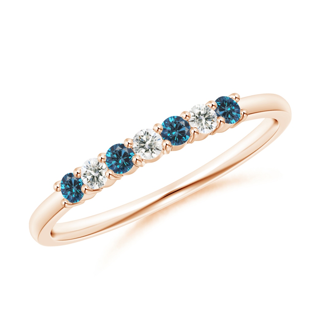2mm AAA Seven Stone Blue and White Diamond Wedding Band in Rose Gold