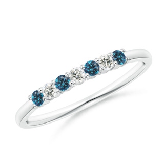 2mm AAA Seven Stone Blue and White Diamond Wedding Band in White Gold