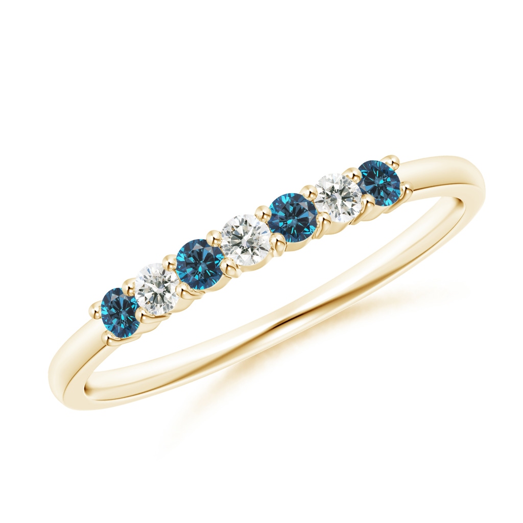 2mm AAA Seven Stone Blue and White Diamond Wedding Band in Yellow Gold