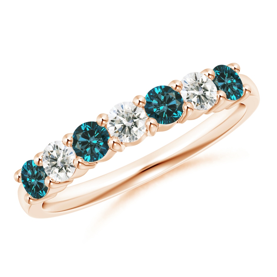 3mm AA Seven Stone Blue and White Diamond Wedding Band in Rose Gold 