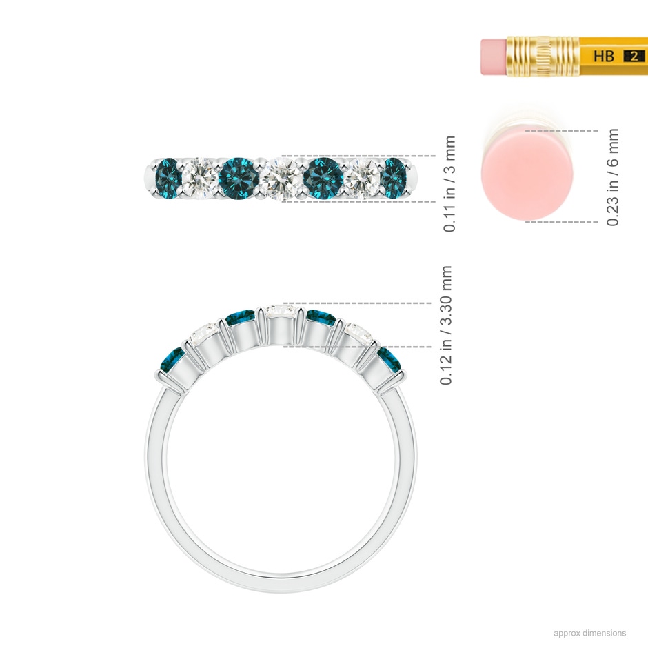 3mm AA Seven Stone Blue and White Diamond Wedding Band in White Gold ruler