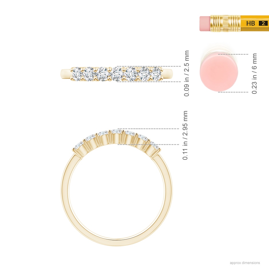 2.5mm GVS2 Half Eternity Seven Stone Diamond Wedding Band in Yellow Gold ruler