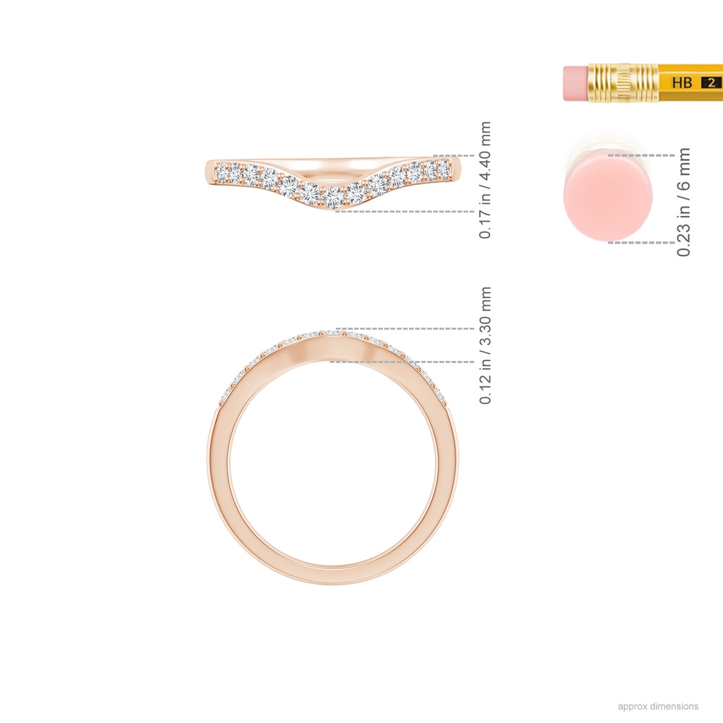 1.7mm GHVS Classic Diamond Half Eternity Contoured Wedding Band in Rose Gold Ruler