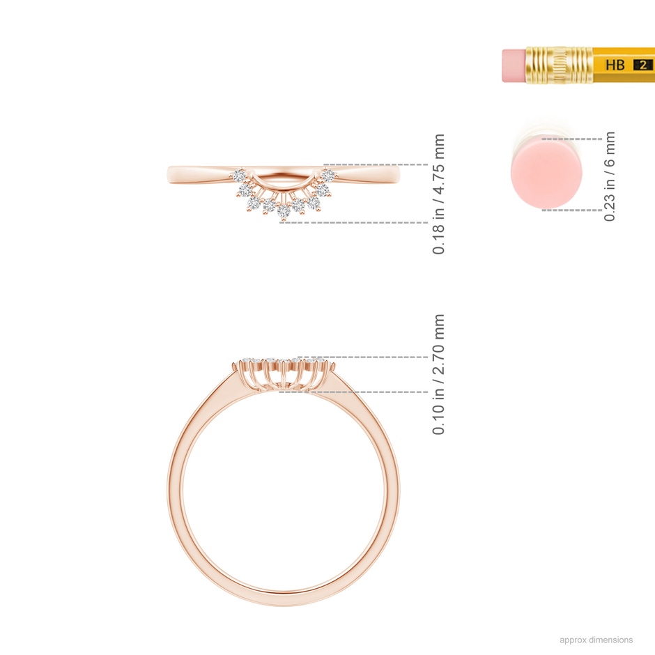 1.1mm HSI2 Diamond Curved Wedding Band in Rose Gold ruler