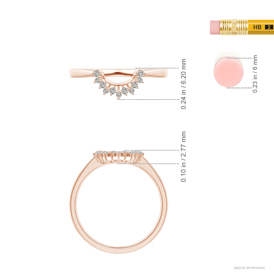 1.35mm KI3 Diamond Curved Wedding Band in Rose Gold ruler