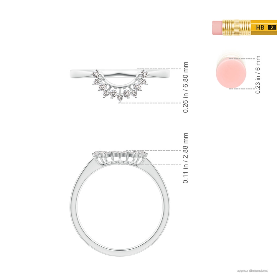 1.5mm IJI1I2 Diamond Curved Wedding Band in White Gold ruler
