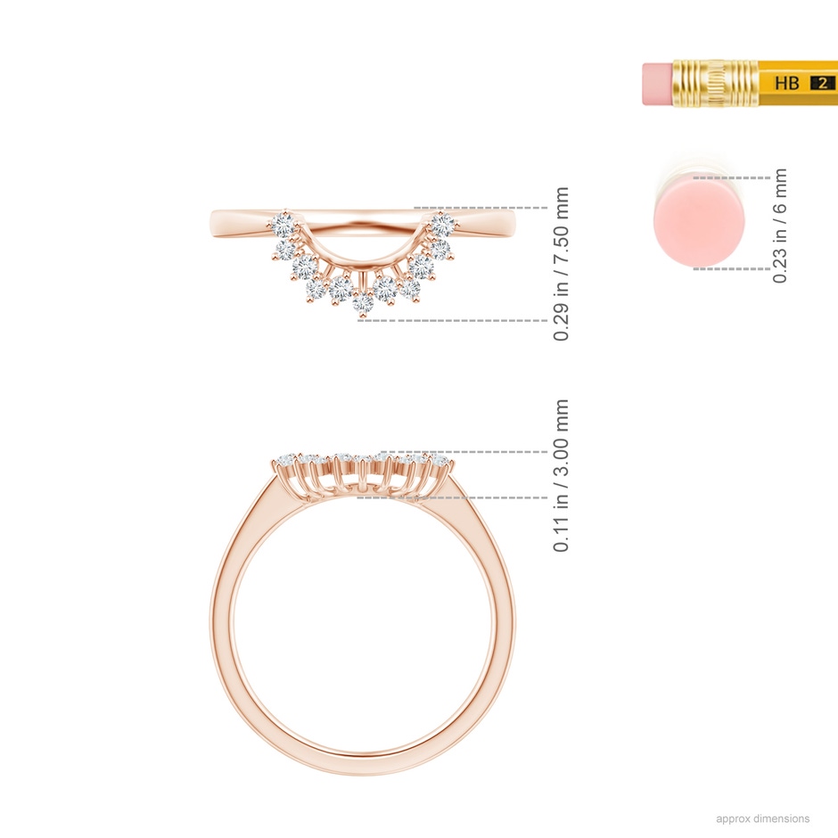 1.6mm GVS2 Diamond Curved Wedding Band in Rose Gold ruler