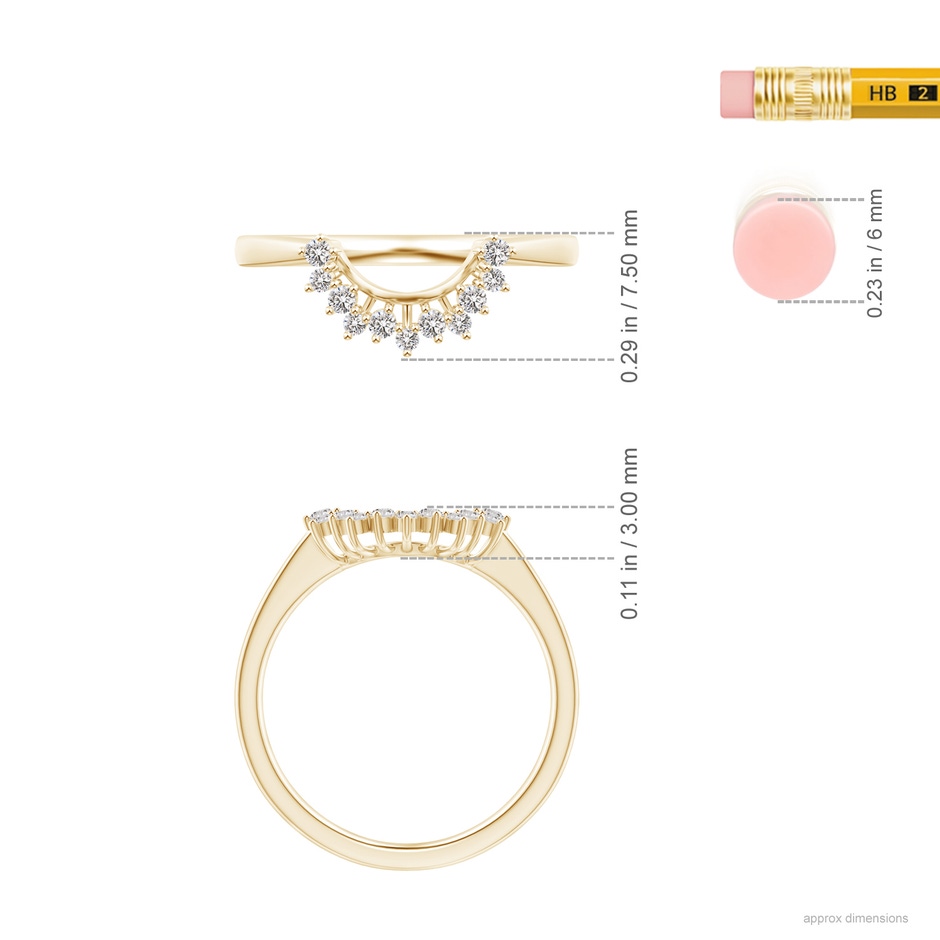 1.6mm IJI1I2 Diamond Curved Wedding Band in Yellow Gold ruler