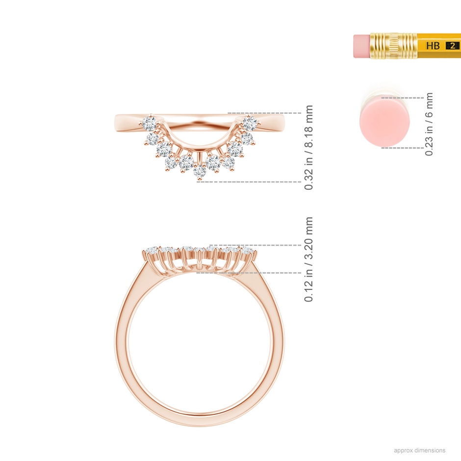 1.7mm GVS2 Diamond Curved Wedding Band in Rose Gold ruler