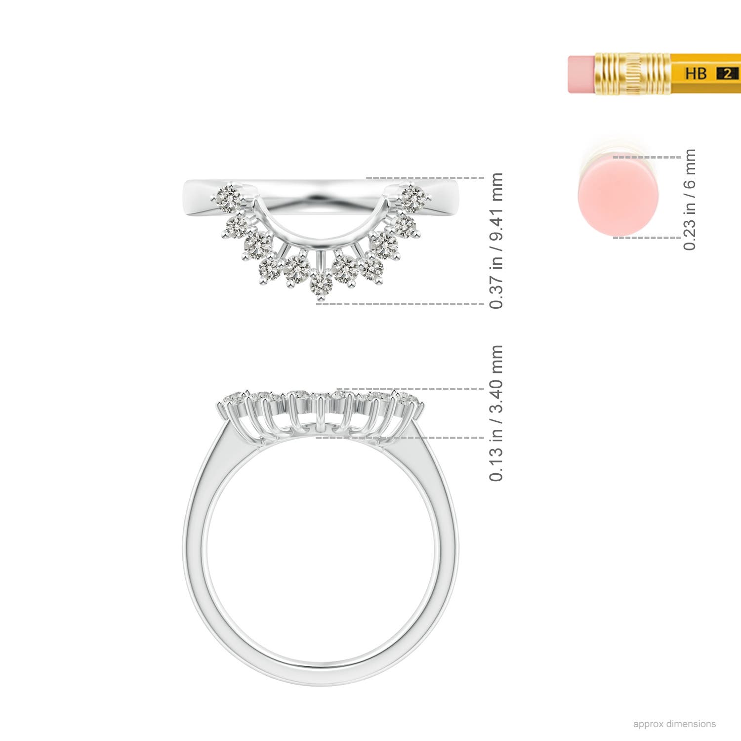 1.9mm KI3 Diamond Curved Wedding Band in White Gold - ruler