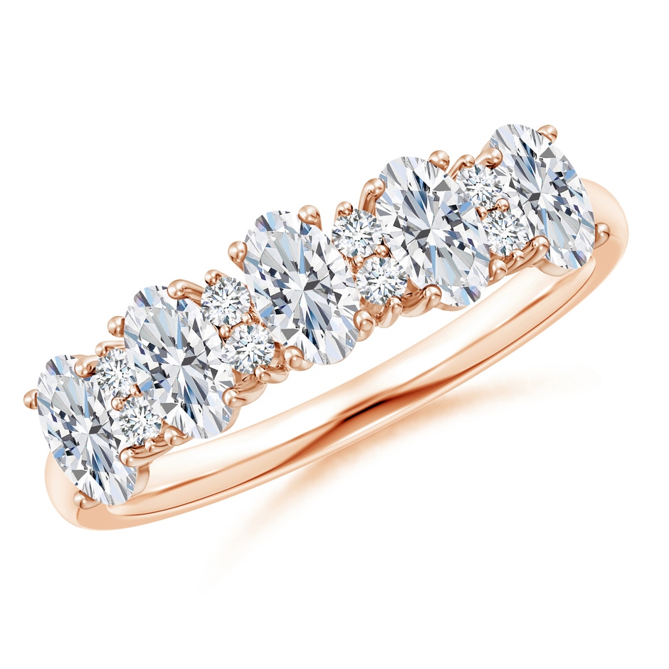 5x3mm GVS2 Five Stone Oval Diamond Wedding Band with Accents in Rose Gold 