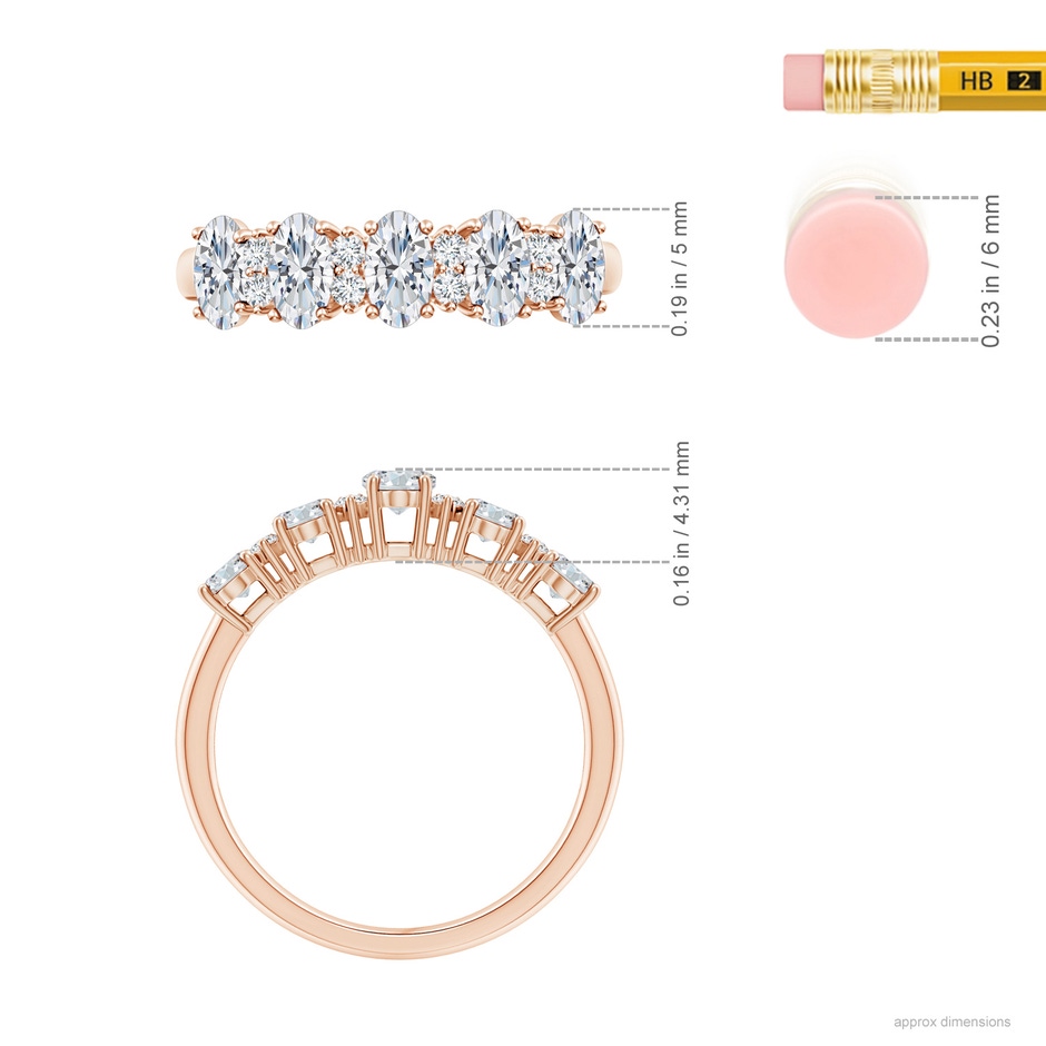 5x3mm GVS2 Five Stone Oval Diamond Wedding Band with Accents in Rose Gold ruler