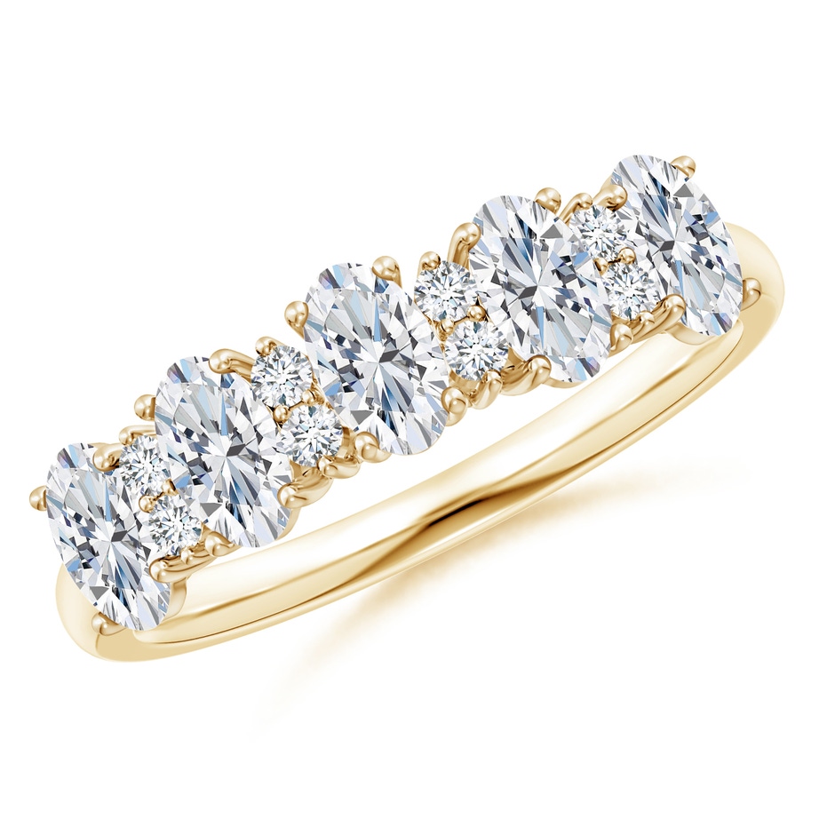5x3mm GVS2 Five Stone Oval Diamond Wedding Band with Accents in Yellow Gold 