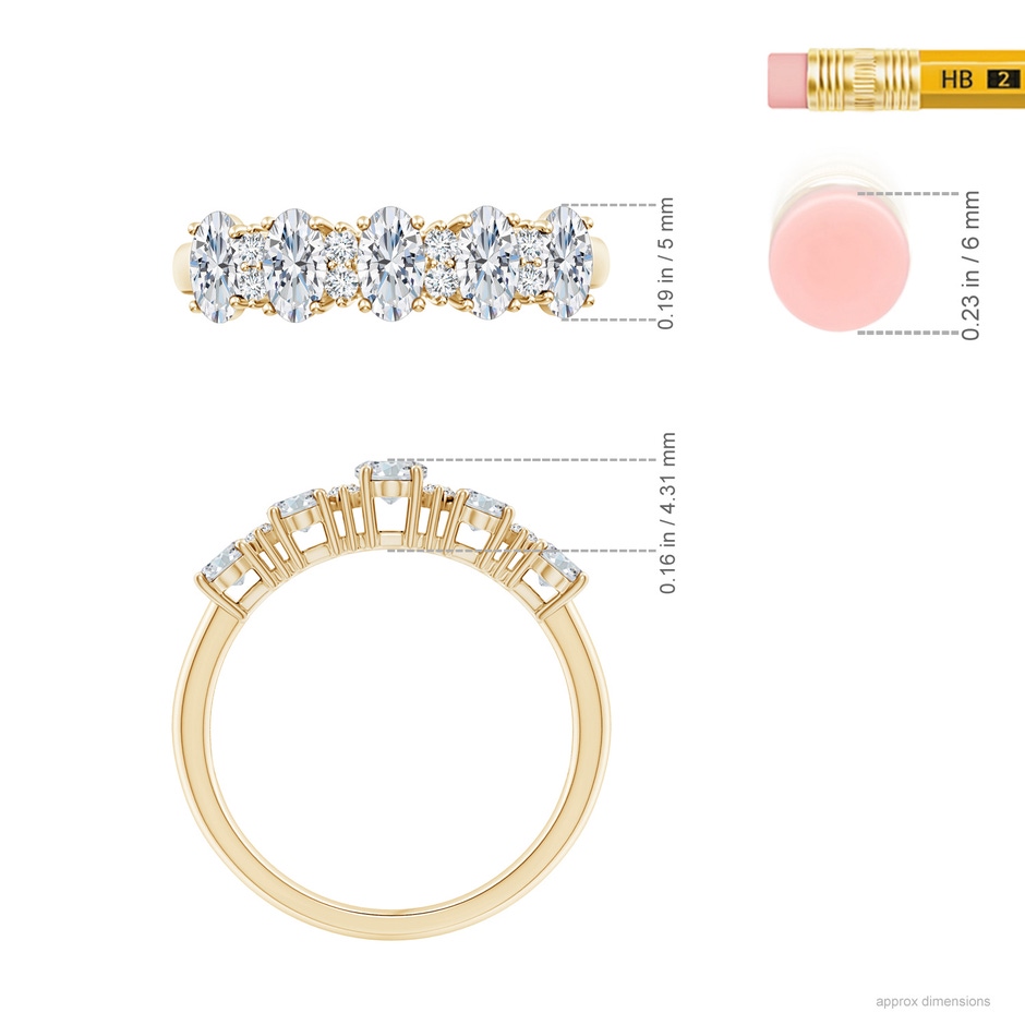 5x3mm GVS2 Five Stone Oval Diamond Wedding Band with Accents in Yellow Gold ruler