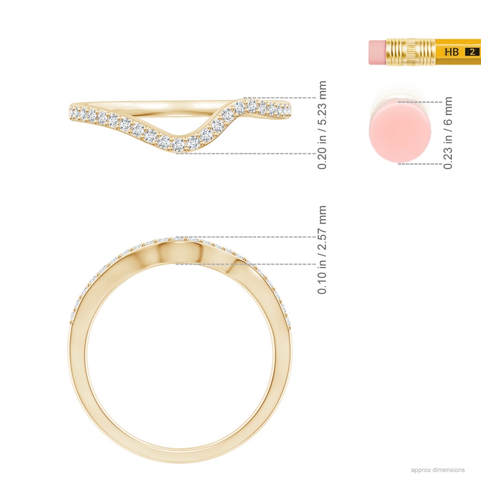 1.2mm GHVS Contoured Half Eternity Diamond Comfort Fit Wedding Band in Yellow Gold ruler