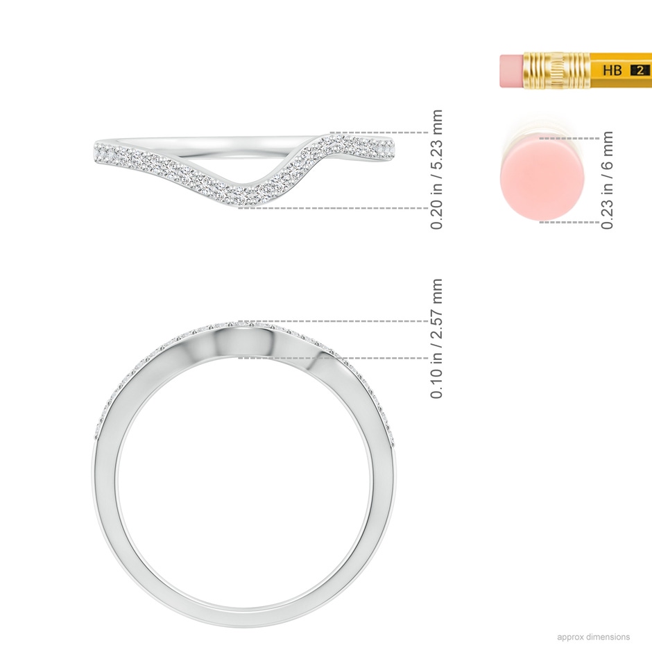 1.2mm HSI2 Contoured Half Eternity Diamond Comfort Fit Wedding Band in White Gold ruler