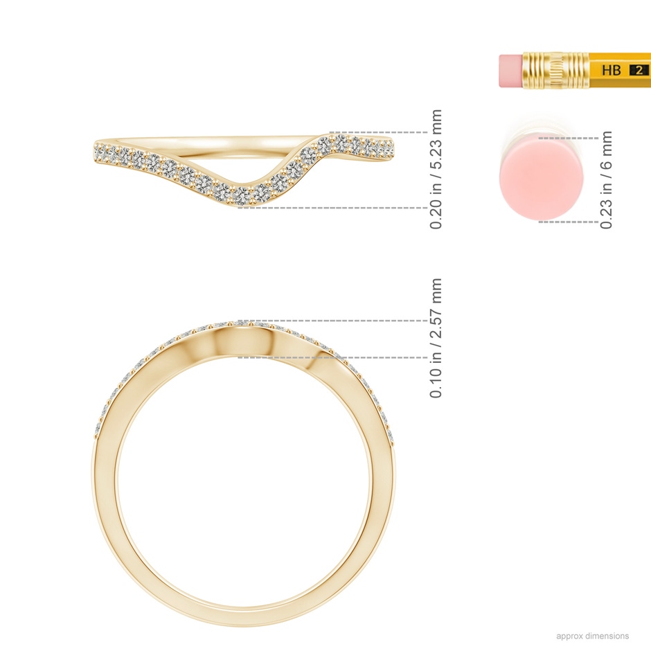 1.2mm JI2 Contoured Half Eternity Diamond Comfort Fit Wedding Band in Yellow Gold ruler