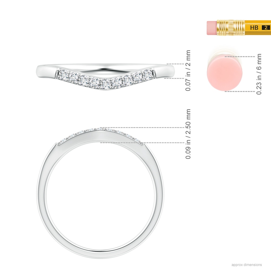 1.45mm GHVS Classic Diamond Curved Comfort Fit Wedding Band For Her in White Gold ruler