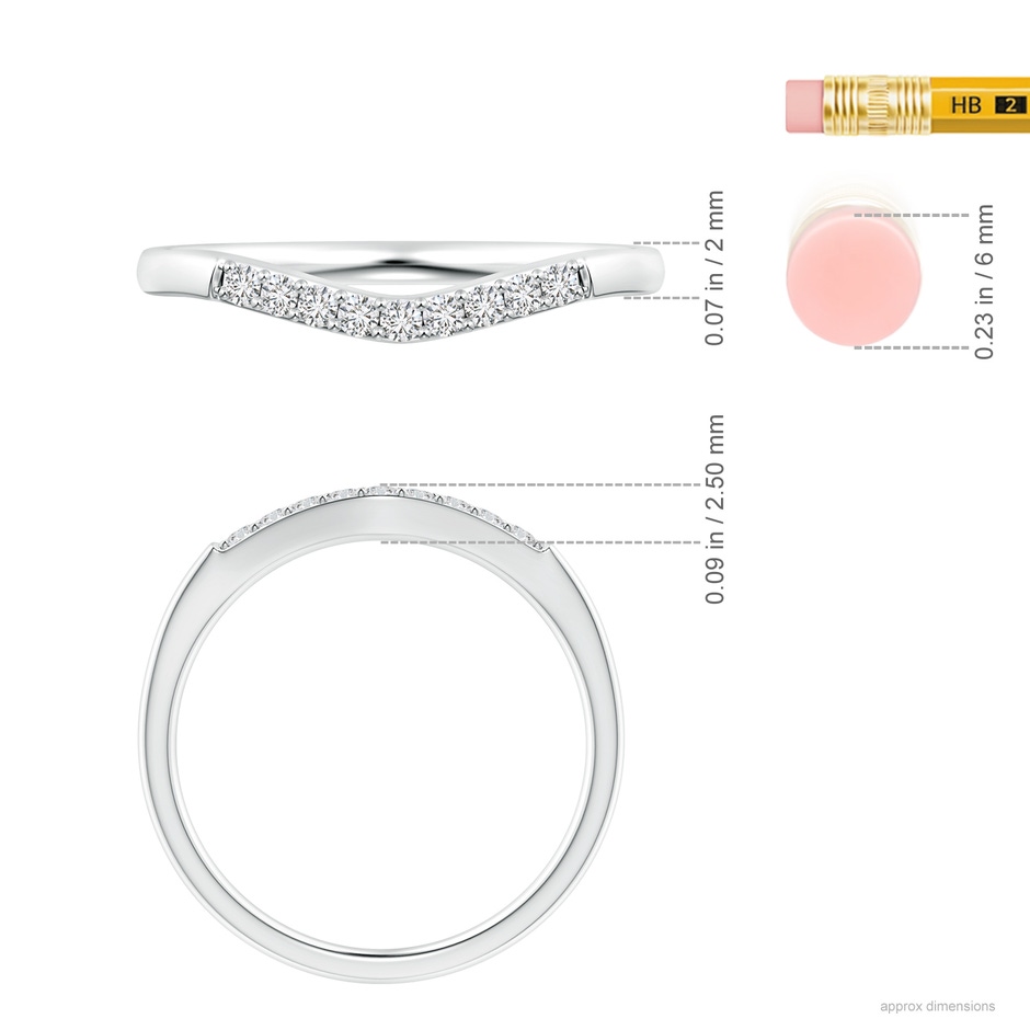1.45mm HSI2 Classic Diamond Curved Comfort Fit Wedding Band For Her in White Gold ruler