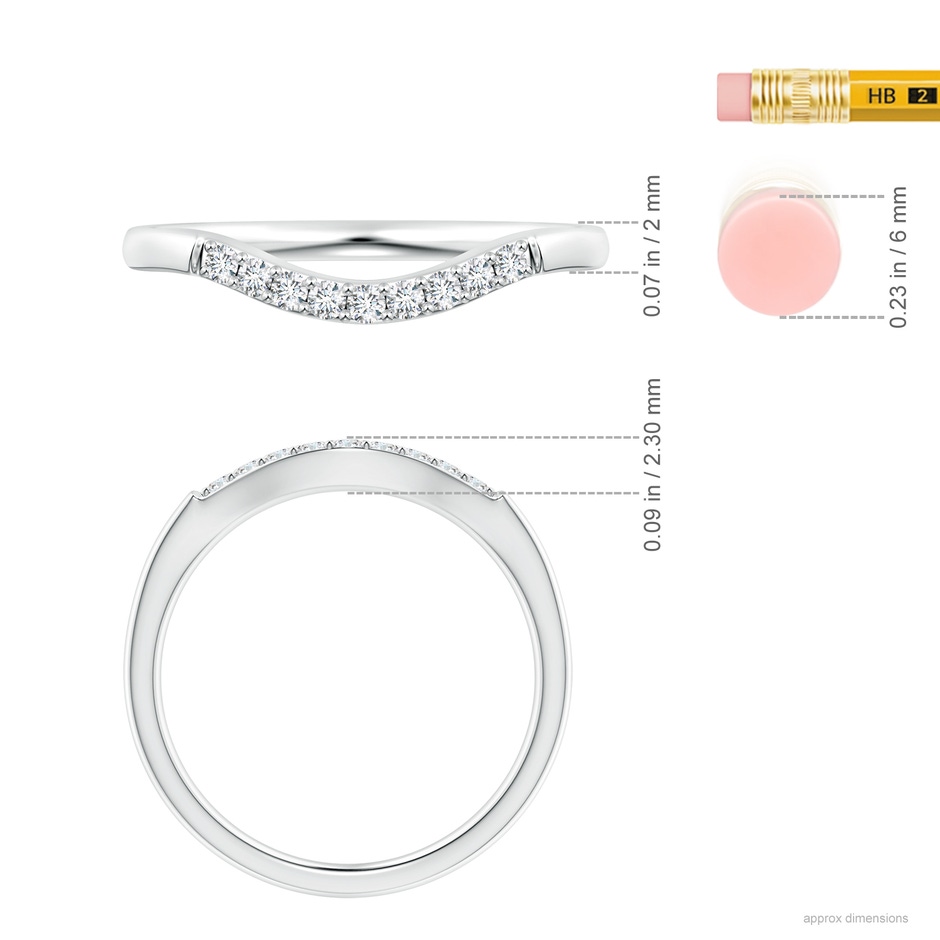 1.5mm GHVS Classic Diamond Curved Comfort Fit Wedding Band For Her in P950 Platinum ruler