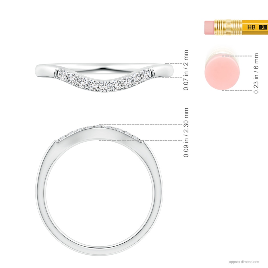 1.5mm HSI2 Classic Diamond Curved Comfort Fit Wedding Band For Her in P950 Platinum ruler