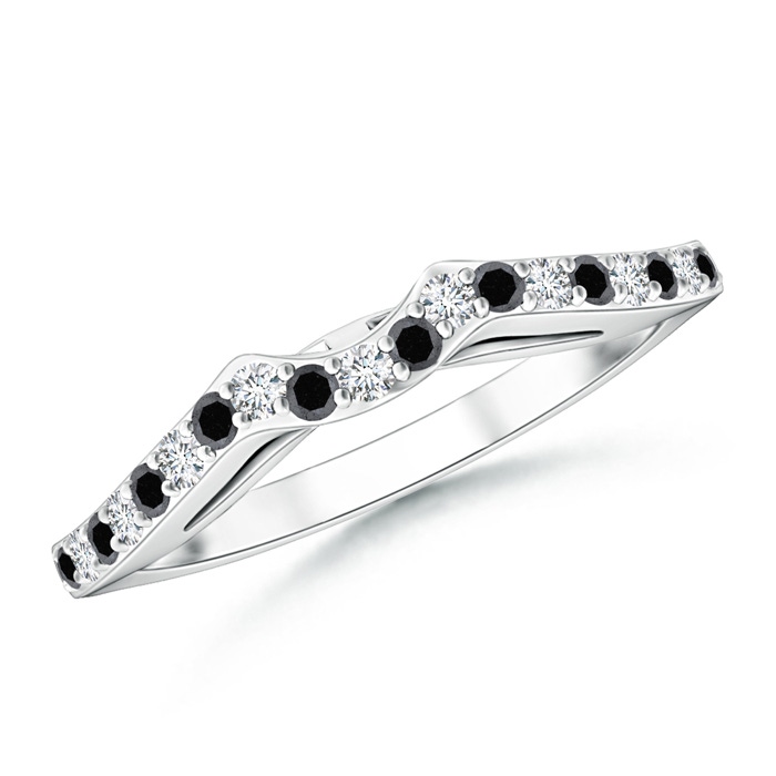1.5mm A Prong Set Round Black & White Diamond Curved Wedding Band in P950 Platinum 