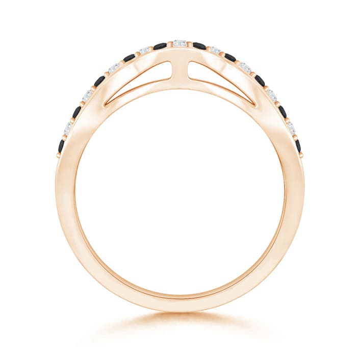 1.5mm A Prong Set Round Black & White Diamond Curved Wedding Band in Rose Gold