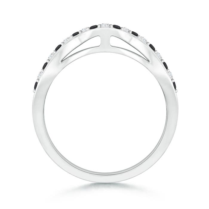 1.5mm A Prong Set Round Black & White Diamond Curved Wedding Band in White Gold - side 1