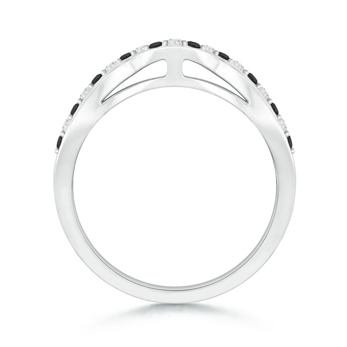 1.5mm A Prong Set Round Black & White Diamond Curved Wedding Band in White Gold product image