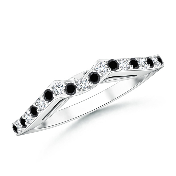 1.5mm AA Prong Set Round Black & White Diamond Curved Wedding Band in P950 Platinum