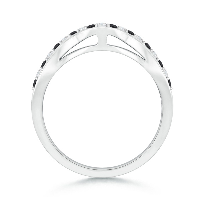 1.5mm AA Prong Set Round Black & White Diamond Curved Wedding Band in White Gold Product Image