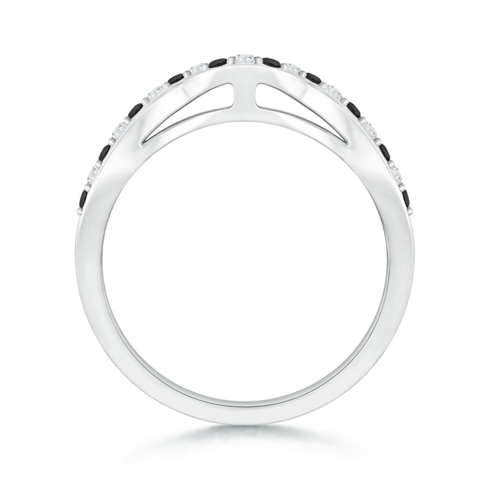 1.5mm AA Prong Set Round Black & White Diamond Curved Wedding Band in White Gold product image