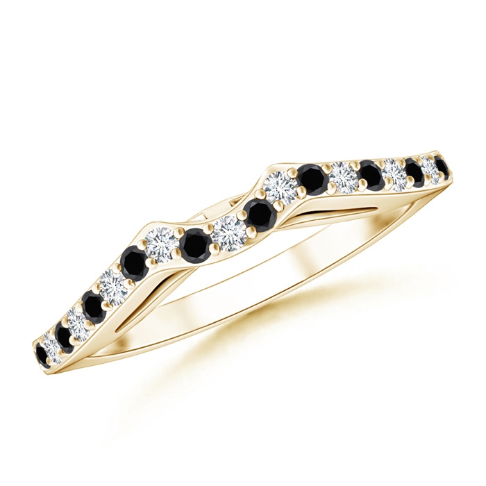 1.5mm AA Prong Set Round Black & White Diamond Curved Wedding Band in Yellow Gold