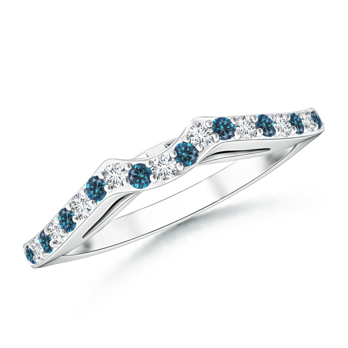 1.5mm AAA Round Enhanced Blue and White Diamond Curved Wedding Band in White Gold