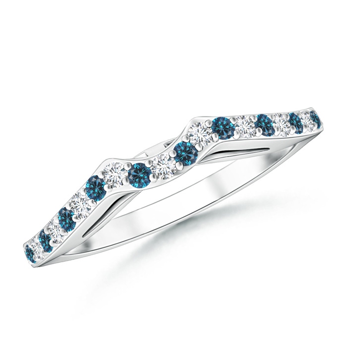 1.5mm AAA Round Enhanced Blue and White Diamond Curved Wedding Band in White Gold 