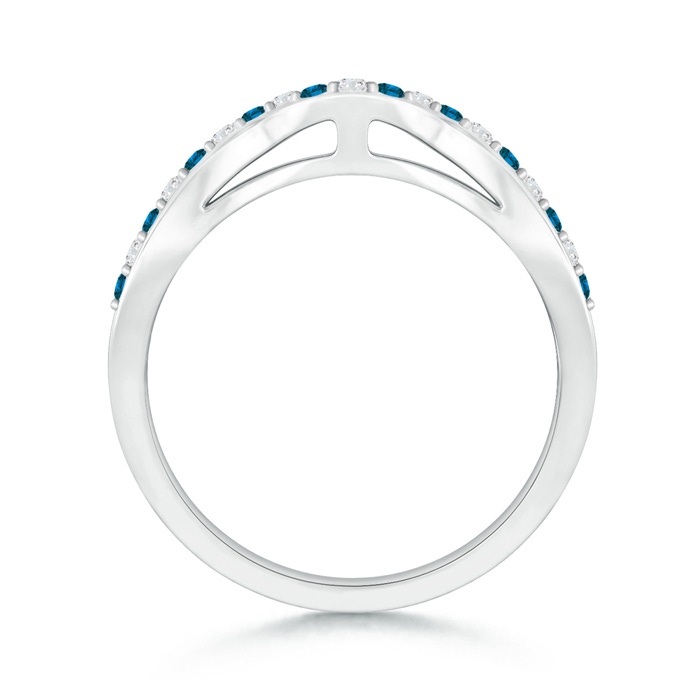 1.5mm AAA Round Enhanced Blue and White Diamond Curved Wedding Band in White Gold Product Image