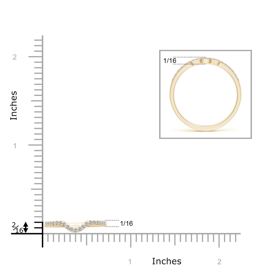 1.2mm JI2 Classic Diamond Curved Comfort Fit Women's Band in Yellow Gold ruler