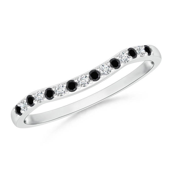 1.2mm AA Round Black and White Diamond Contour Wedding Band in P950 Platinum 