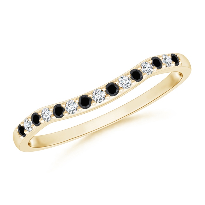 1.2mm AA Round Black and White Diamond Contour Wedding Band in Yellow Gold