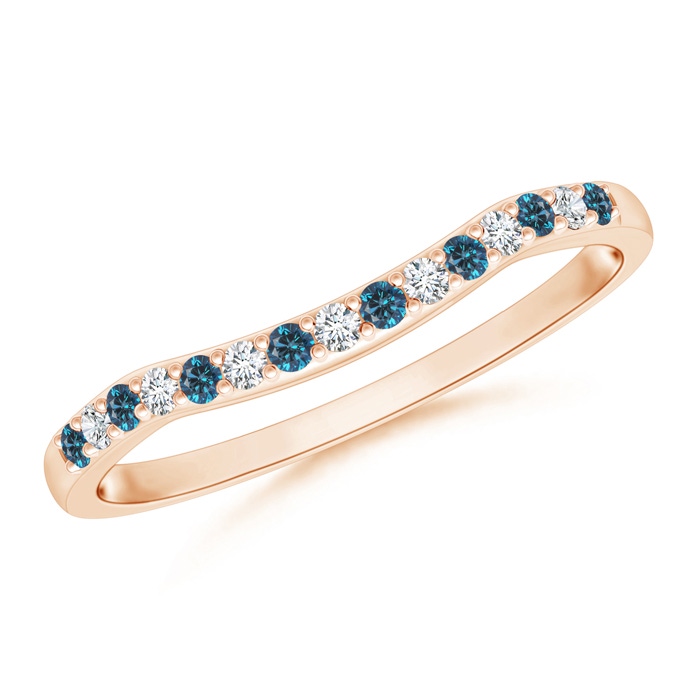 1.2mm AAA Round Blue and White Diamond Contour Wedding Band in Rose Gold