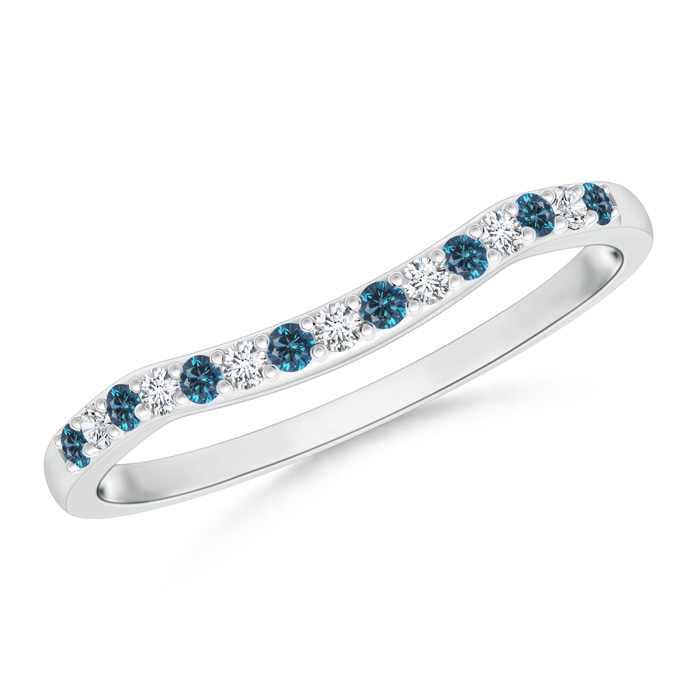1.2mm AAA Round Blue and White Diamond Contour Wedding Band in White Gold
