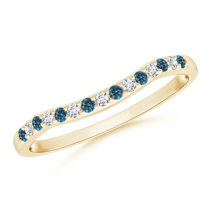 1.2mm AAA Round Blue and White Diamond Contour Wedding Band in Yellow Gold 