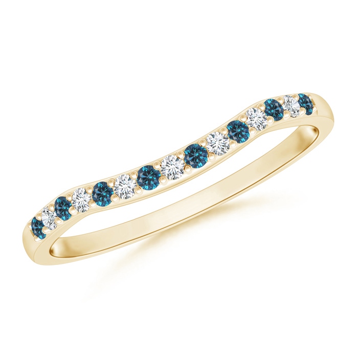 1.2mm AAA Round Blue and White Diamond Contour Wedding Band in Yellow Gold