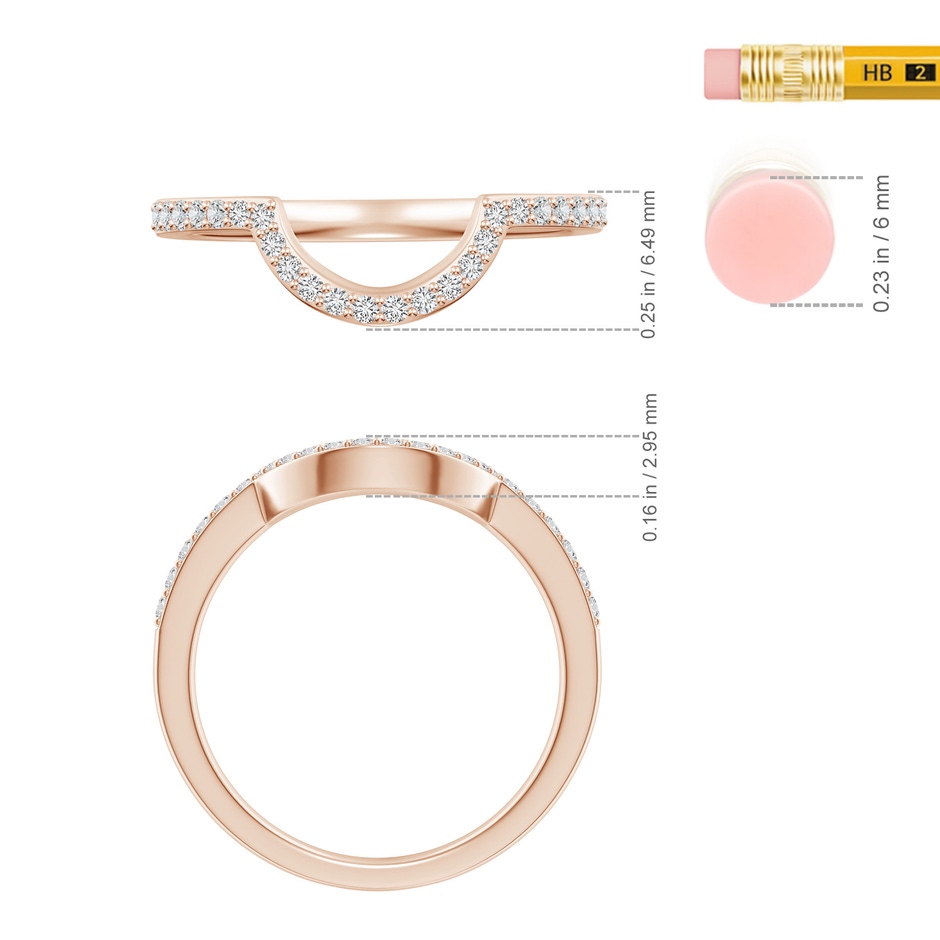 1.4mm HSI2 Diamond Contoured Wedding Band in 9K Rose Gold ruler