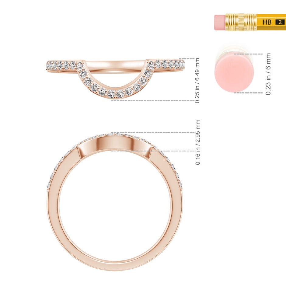1.4mm IJI1I2 Diamond Contoured Wedding Band in 9K Rose Gold ruler