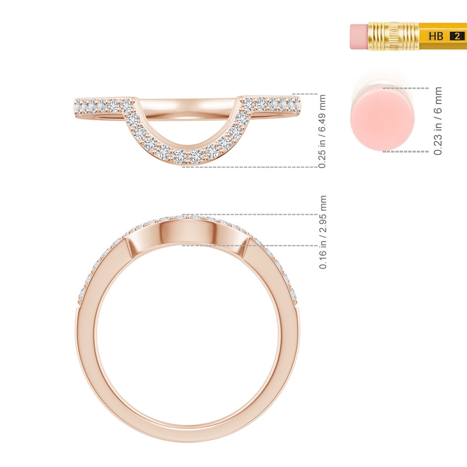 1.5mm HSI2 Diamond Contoured Wedding Band in Rose Gold ruler
