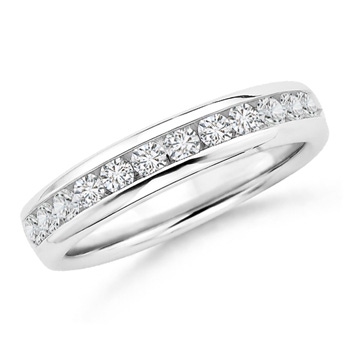 2mm HSI2 Channel Set Round Diamond Half Eternity Wedding Band in White Gold 