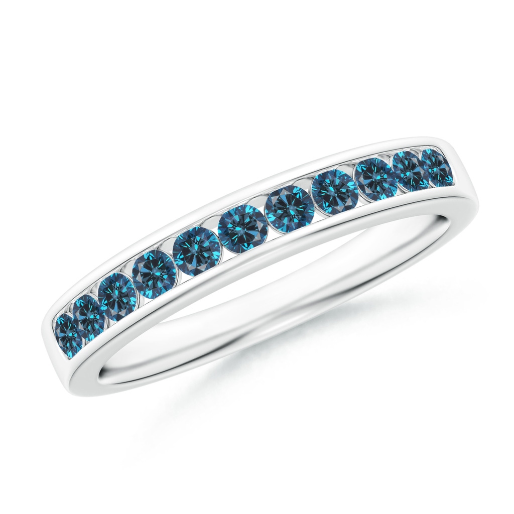 2.1mm AAA Channel Set Round Blue Diamond Half Eternity Band in White Gold