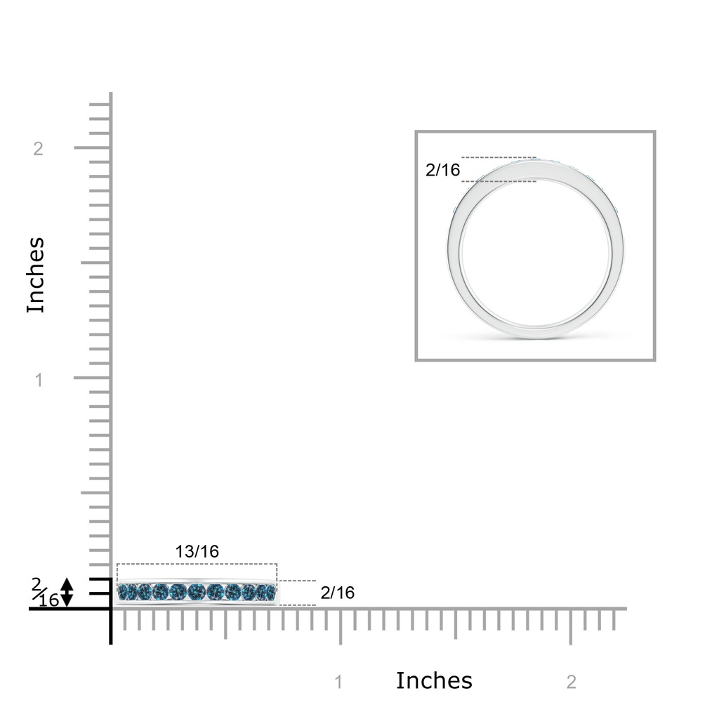 2.1mm AAA Channel Set Round Blue Diamond Half Eternity Band in White Gold Ruler